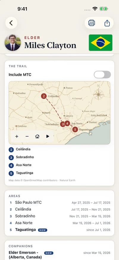 The actual mission map in the iPhone app